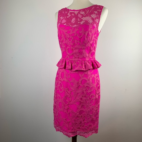 Lilly Pulitzer Dresses & Skirts - Lilly Pulitzer Kiri Lace Peplum Dress Hot Pink